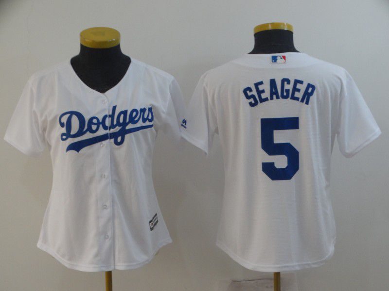 Women Los Angeles Dodgers #5 Seager White Game MLB Jersey